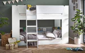Julian Bowen Parsec White Wooden Bunk Bed with Storage Shelving & Glow-in-the-Dark Ladder Steps - Sleek Furniture