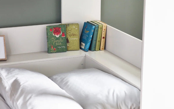 Julian Bowen Parsec White Wooden Bunk Bed with Storage Shelving & Glow-in-the-Dark Ladder Steps - Sleek Furniture