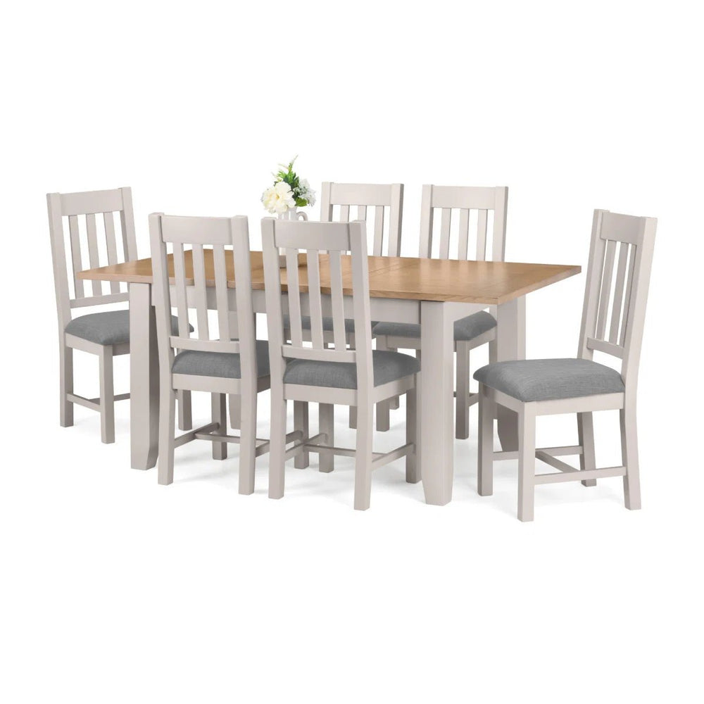 Julian Bowen Richmond Extending Dining Table – Elephant Grey & Pale Oak | White Oak Solids & Veneers | 180–220cm Butterfly Extension - Sleek Furniture