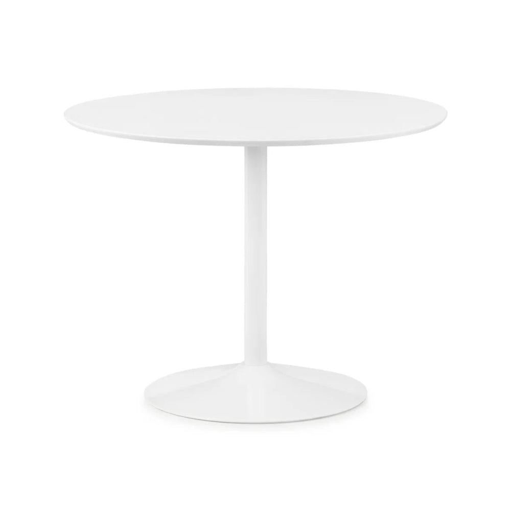 Julian Bowen Round White Pedestal Dining Table for 2-4 People – Modern Space-Saving Kitchen & Dining Table, 100cm - Sleek Furniture