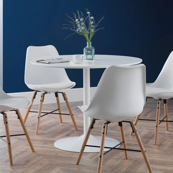 Julian Bowen Round White Pedestal Dining Table for 2-4 People – Modern Space-Saving Kitchen & Dining Table, 100cm - Sleek Furniture