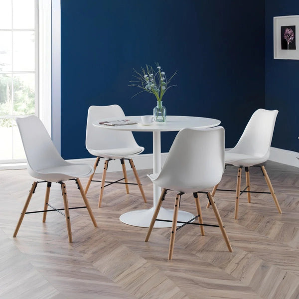 Julian Bowen Round White Pedestal Dining Table for 2-4 People – Modern Space-Saving Kitchen & Dining Table, 100cm - Sleek Furniture
