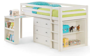 Julian Bowen Roxy Wooden Sleepstation Bed with Pull-Out Desk, Shelving & Cupboard Storage – Stone White - Sleek Furniture