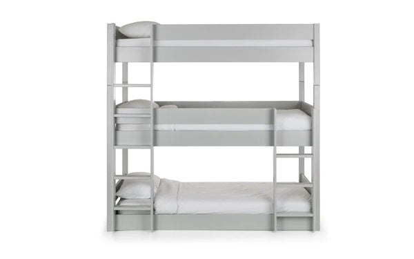Julian Bowen Trio Grey Wooden Triple Sleeper Bunk Bed – Solid Pine & MDF Space-Saving Bunk Bed - Sleek Furniture