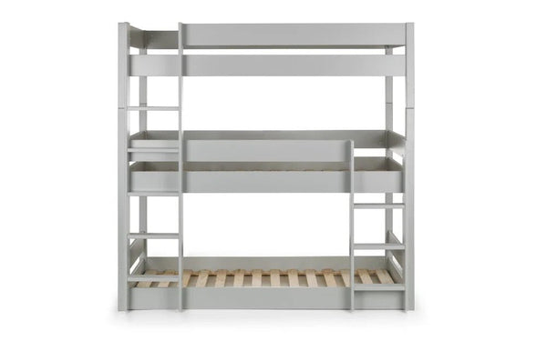 Julian Bowen Trio Grey Wooden Triple Sleeper Bunk Bed – Solid Pine & MDF Space-Saving Bunk Bed - Sleek Furniture