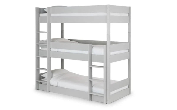 Julian Bowen Trio Grey Wooden Triple Sleeper Bunk Bed – Solid Pine & MDF Space-Saving Bunk Bed - Sleek Furniture