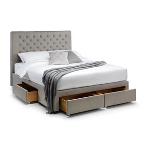 Julian Bowen Wilton Grey Linen Deep Button Upholstered 4 Drawer Storage Bed Frame – Double - Sleek Furniture