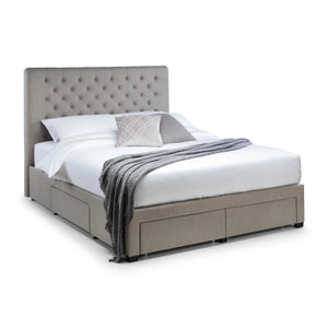 Julian Bowen Wilton Grey Linen Deep Button Upholstered 4 Drawer Storage Bed Frame – Double - Sleek Furniture