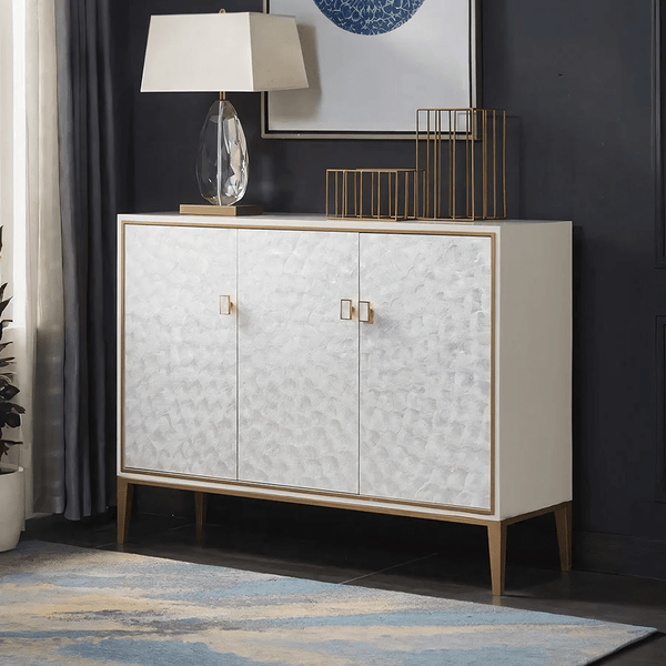 Justine White Sideboard Storage Cabinet with Drawers & Doors, Modern Wooden MDF Sideboard for Living Room, Dining Room & Hallway - Sleek Furniture