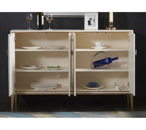Justine White Sideboard Storage Cabinet with Drawers & Doors, Modern Wooden MDF Sideboard for Living Room, Dining Room & Hallway - Sleek Furniture