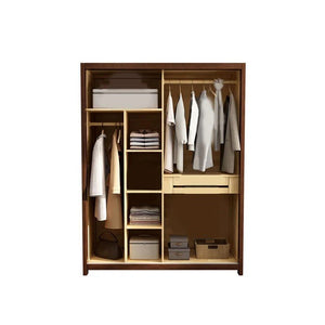 KA9347 Wooden Wardrobe – Modern Storage Cabinet in Rosewood & Oak Finish | Contemporary Multi - Door Bedroom Armoire - Sleek Furniture