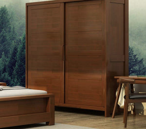 KA9347 Wooden Wardrobe – Modern Storage Cabinet in Rosewood & Oak Finish | Contemporary Multi - Door Bedroom Armoire - Sleek Furniture