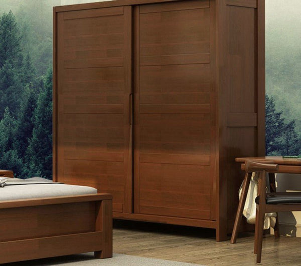 KA9347 Wooden Wardrobe – Modern Storage Cabinet in Rosewood & Oak Finish | Contemporary Multi - Door Bedroom Armoire - Sleek Furniture