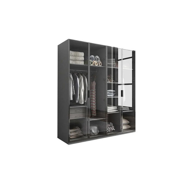 KA9370 Modern Wardrobe – Multi - Size Storage Cabinet with Doors, MDF Wood Frame, Glass & Metal Finish, Contemporary Grey Bedroom Armoire (Flat Pack Assembly Required) - Sleek Furniture