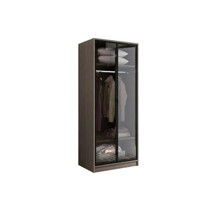 KA9370 Modern Wardrobe – Multi - Size Storage Cabinet with Doors, MDF Wood Frame, Glass & Metal Finish, Contemporary Grey Bedroom Armoire (Flat Pack Assembly Required) - Sleek Furniture