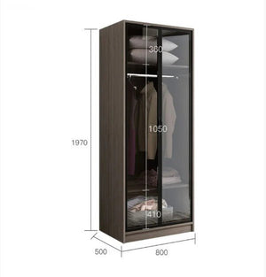 KA9370 Modern Wardrobe – Multi - Size Storage Cabinet with Doors, MDF Wood Frame, Glass & Metal Finish, Contemporary Grey Bedroom Armoire (Flat Pack Assembly Required) - Sleek Furniture