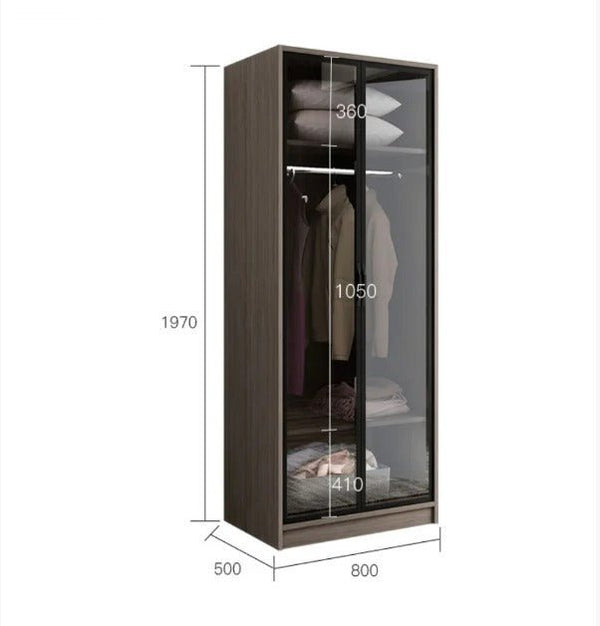 KA9370 Modern Wardrobe – Multi - Size Storage Cabinet with Doors, MDF Wood Frame, Glass & Metal Finish, Contemporary Grey Bedroom Armoire (Flat Pack Assembly Required) - Sleek Furniture