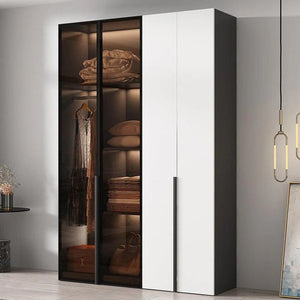 KA9372 Modern Sliding Wardrobe – Multi Size Storage Closet with Mirror & Hanging Space, White MDF Wood Finish, Contemporary Bedroom Furniture - Sleek Furniture
