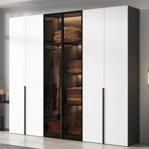 KA9372 Modern Sliding Wardrobe – Multi Size Storage Closet with Mirror & Hanging Space, White MDF Wood Finish, Contemporary Bedroom Furniture - Sleek Furniture