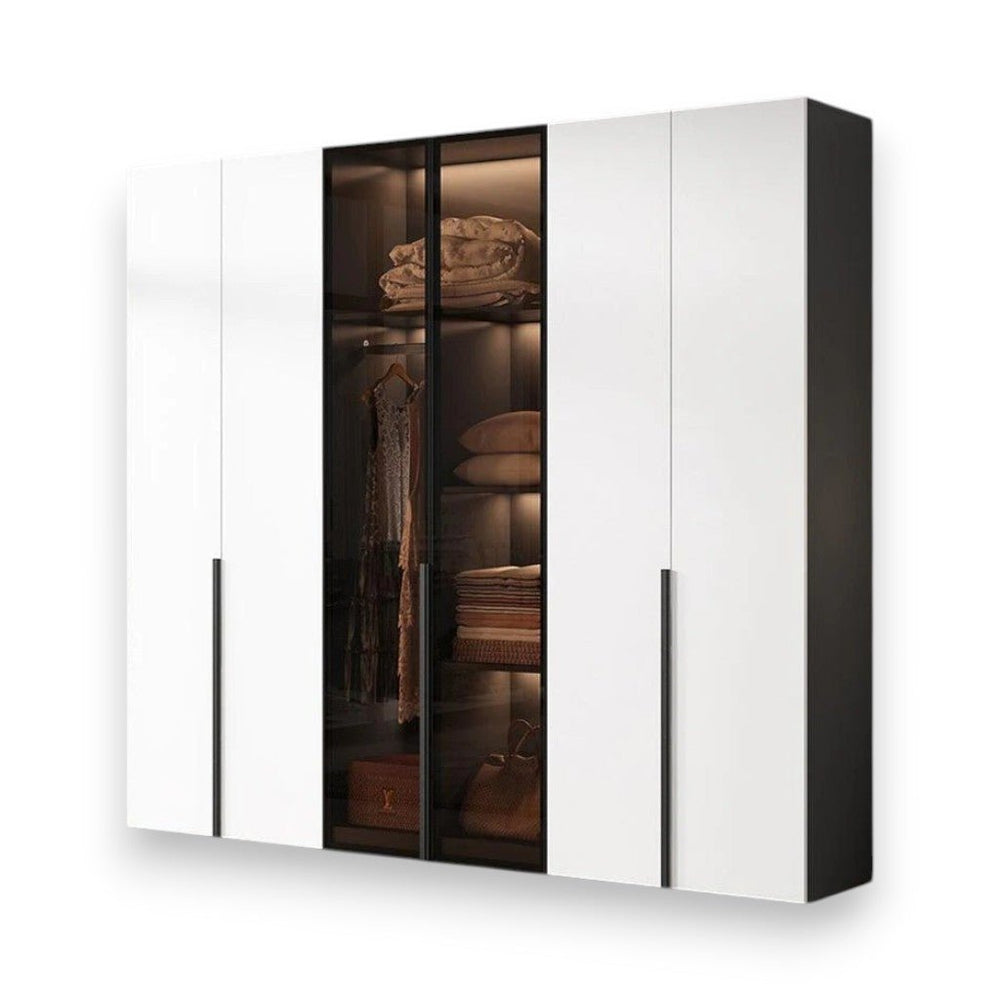KA9372 Modern Sliding Wardrobe – Multi Size Storage Closet with Mirror & Hanging Space, White MDF Wood Finish, Contemporary Bedroom Furniture - Sleek Furniture