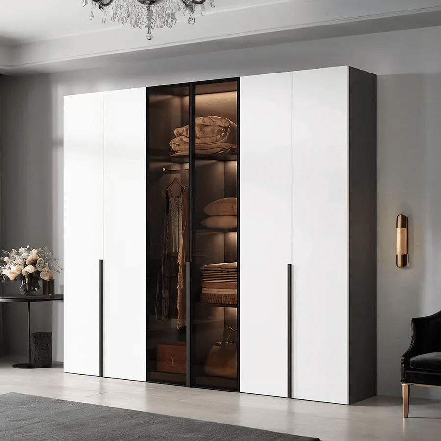 KA9372 Modern Sliding Wardrobe – Multi Size Storage Closet with Mirror & Hanging Space, White MDF Wood Finish, Contemporary Bedroom Furniture - Sleek Furniture