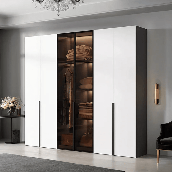 KA9372 Modern Sliding Wardrobe – Multi Size Storage Closet with Mirror & Hanging Space, White MDF Wood Finish, Contemporary Bedroom Furniture - Sleek Furniture