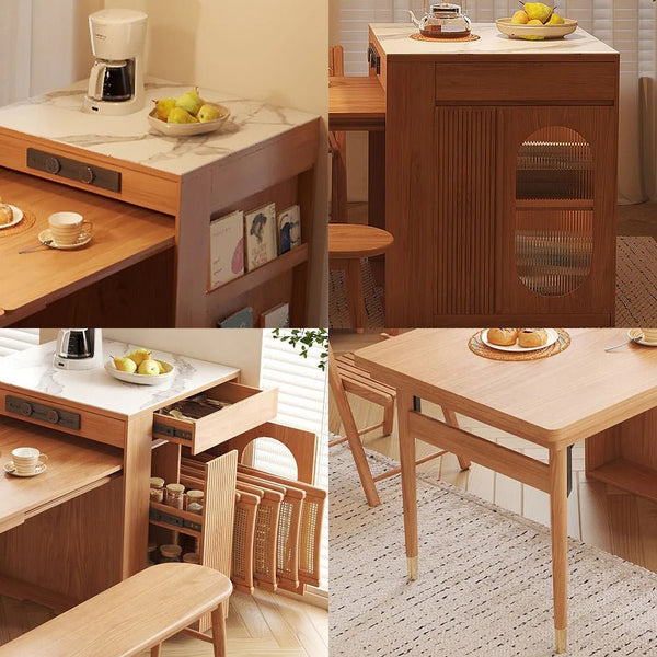 Kacey Extendable Solid Wood Dining Table Set with Storage | Folding Space-Saving Dining Table & Chairs | Modern Oak Finish for Small & Contemporary Homes - Sleek Furniture