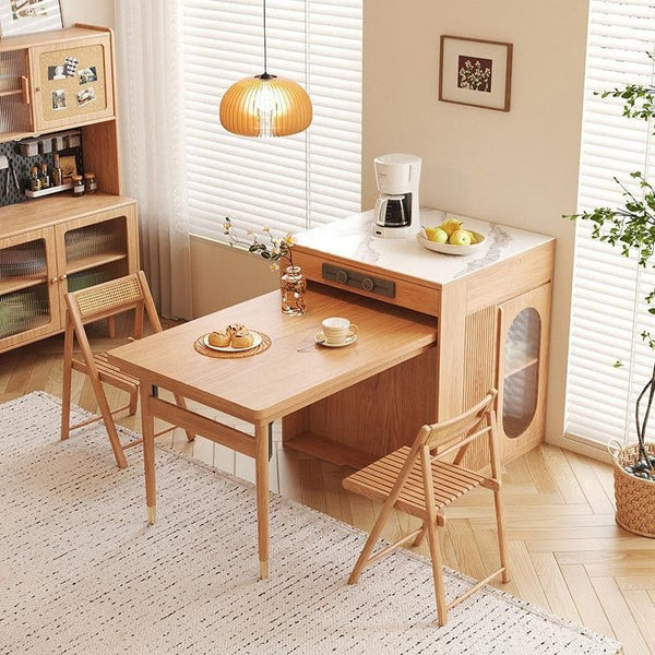 Kacey Extendable Solid Wood Dining Table Set with Storage | Folding Space-Saving Dining Table & Chairs | Modern Oak Finish for Small & Contemporary Homes - Sleek Furniture