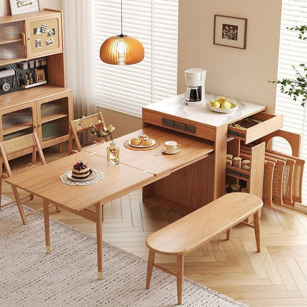 Kacey Extendable Solid Wood Dining Table Set with Storage | Folding Space-Saving Dining Table & Chairs | Modern Oak Finish for Small & Contemporary Homes - Sleek Furniture