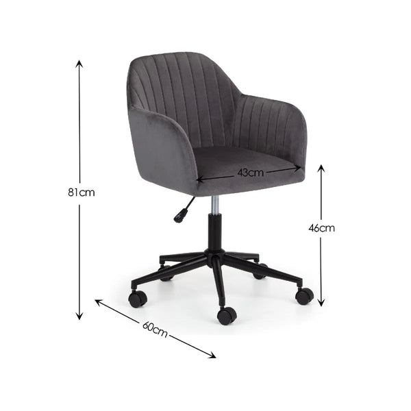 Kahlo Velvet Swivel Office Chair with Adjustable Height and Art Deco Pleated Back Design - Sleek Furniture