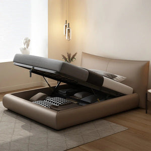 Kai Upholstered Storage Bed Frame in Real Leather – Modern King & Super King Ottoman Bed with Hydraulic Lift - Up Storage, Padded Headboard & Solid Wood Support - Sleek Furniture