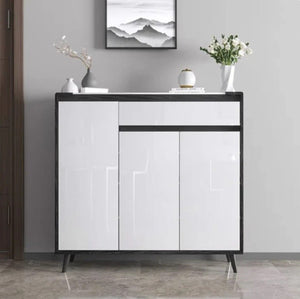 Kamen Modern Shoe Storage Cabinet, Wooden MDF Shoe Rack Organizer, Contemporary Entryway Storage Unit – White & Black Finish - Sleek Furniture
