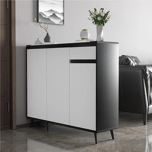Kamen Modern Shoe Storage Cabinet, Wooden MDF Shoe Rack Organizer, Contemporary Entryway Storage Unit – White & Black Finish - Sleek Furniture