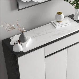 Kamen Modern Shoe Storage Cabinet, Wooden MDF Shoe Rack Organizer, Contemporary Entryway Storage Unit – White & Black Finish - Sleek Furniture