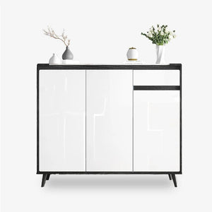 Kamen Modern Shoe Storage Cabinet, Wooden MDF Shoe Rack Organizer, Contemporary Entryway Storage Unit – White & Black Finish - Sleek Furniture