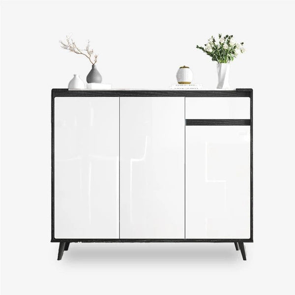Kamen Modern Shoe Storage Cabinet, Wooden MDF Shoe Rack Organizer, Contemporary Entryway Storage Unit – White & Black Finish - Sleek Furniture