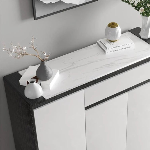 Kamen Modern Shoe Storage Cabinet, Wooden MDF Shoe Rack Organizer, Contemporary Entryway Storage Unit – White & Black Finish - Sleek Furniture