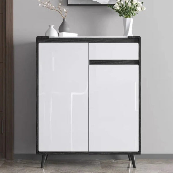 Kamen Modern Shoe Storage Cabinet, Wooden MDF Shoe Rack Organizer, Contemporary Entryway Storage Unit – White & Black Finish - Sleek Furniture