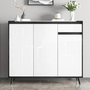 Kamen Modern Shoe Storage Cabinet, Wooden MDF Shoe Rack Organizer, Contemporary Entryway Storage Unit – White & Black Finish - Sleek Furniture