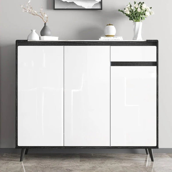 Kamen Modern Shoe Storage Cabinet, Wooden MDF Shoe Rack Organizer, Contemporary Entryway Storage Unit – White & Black Finish - Sleek Furniture