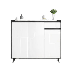 Kamen Modern Shoe Storage Cabinet, Wooden MDF Shoe Rack Organizer, Contemporary Entryway Storage Unit – White & Black Finish - Sleek Furniture