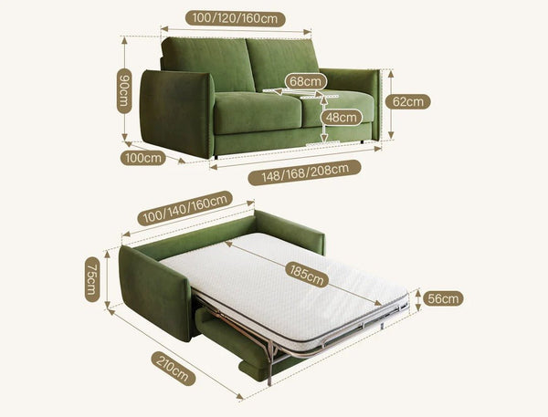 Kaur Two Seater Pull Out Sofa Bed | Modern Convertible Sleeper Sofa | Flannelette Upholstered Frame with High-Density Sponge Mattress | Multi-Size Compact Guest Bed (Multiple Colours) - Sleek Furniture