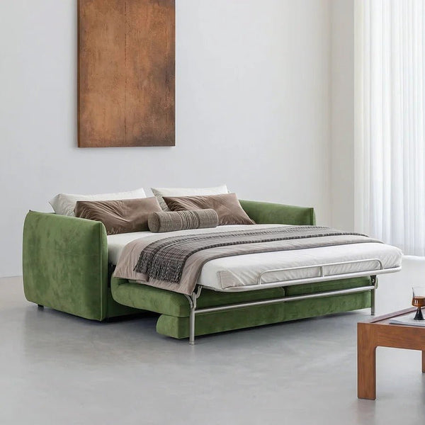 Kaur Two Seater Pull Out Sofa Bed | Modern Convertible Sleeper Sofa | Flannelette Upholstered Frame with High-Density Sponge Mattress | Multi-Size Compact Guest Bed (Multiple Colours) - Sleek Furniture