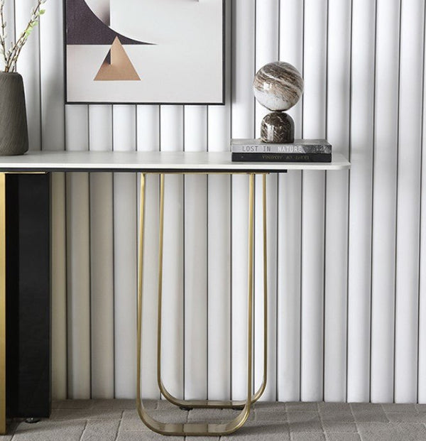 Kave Console Table – Luxury Gold & Black Sintered Stone Hallway Table with Metal Frame | Modern Contemporary Entryway Sofa Table - Sleek Furniture