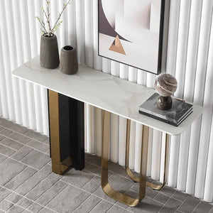 Kave Console Table – Luxury Gold & Black Sintered Stone Hallway Table with Metal Frame | Modern Contemporary Entryway Sofa Table - Sleek Furniture