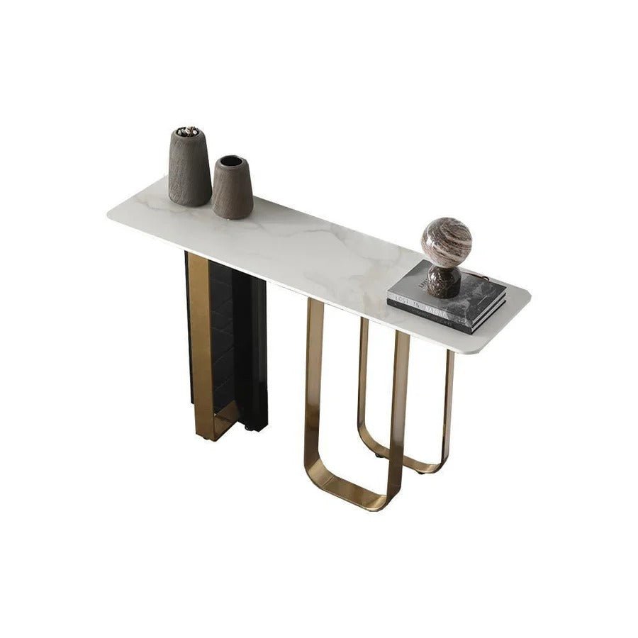 Kave Console Table – Luxury Gold & Black Sintered Stone Hallway Table with Metal Frame | Modern Contemporary Entryway Sofa Table - Sleek Furniture