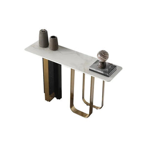 Kave Console Table – Luxury Gold & Black Sintered Stone Hallway Table with Metal Frame | Modern Contemporary Entryway Sofa Table - Sleek Furniture