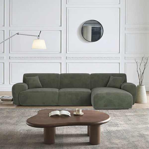 Khatri L-Shaped Three Seater Corner Sofa – Premium Chenille Fabric Modular Sofa Set for Living Room | Contemporary Modern Design (Light Green & Dark Green) - Sleek Furniture