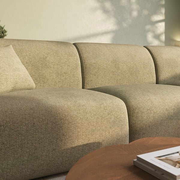 Khatri L-Shaped Three Seater Corner Sofa – Premium Chenille Fabric Modular Sofa Set for Living Room | Contemporary Modern Design (Light Green & Dark Green) - Sleek Furniture