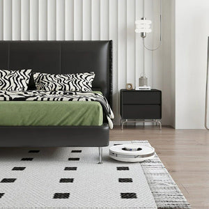 Kinza King Size / Super King Size Bed Frame, Black PU Leather Upholstered Wooden Bedstead – Contemporary Modern Bedroom Furniture (Mattress Not Included) - Sleek Furniture